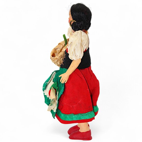 Vintage Italian Handcrafted Doll In Traditional Dress With Basket - Picture 2 of 7